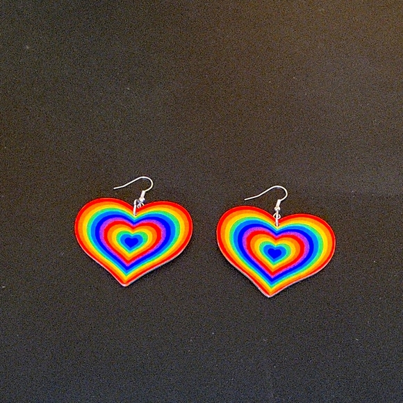 Double Sided Pierced Rainbow Heart Earrings - Picture 3 of 7